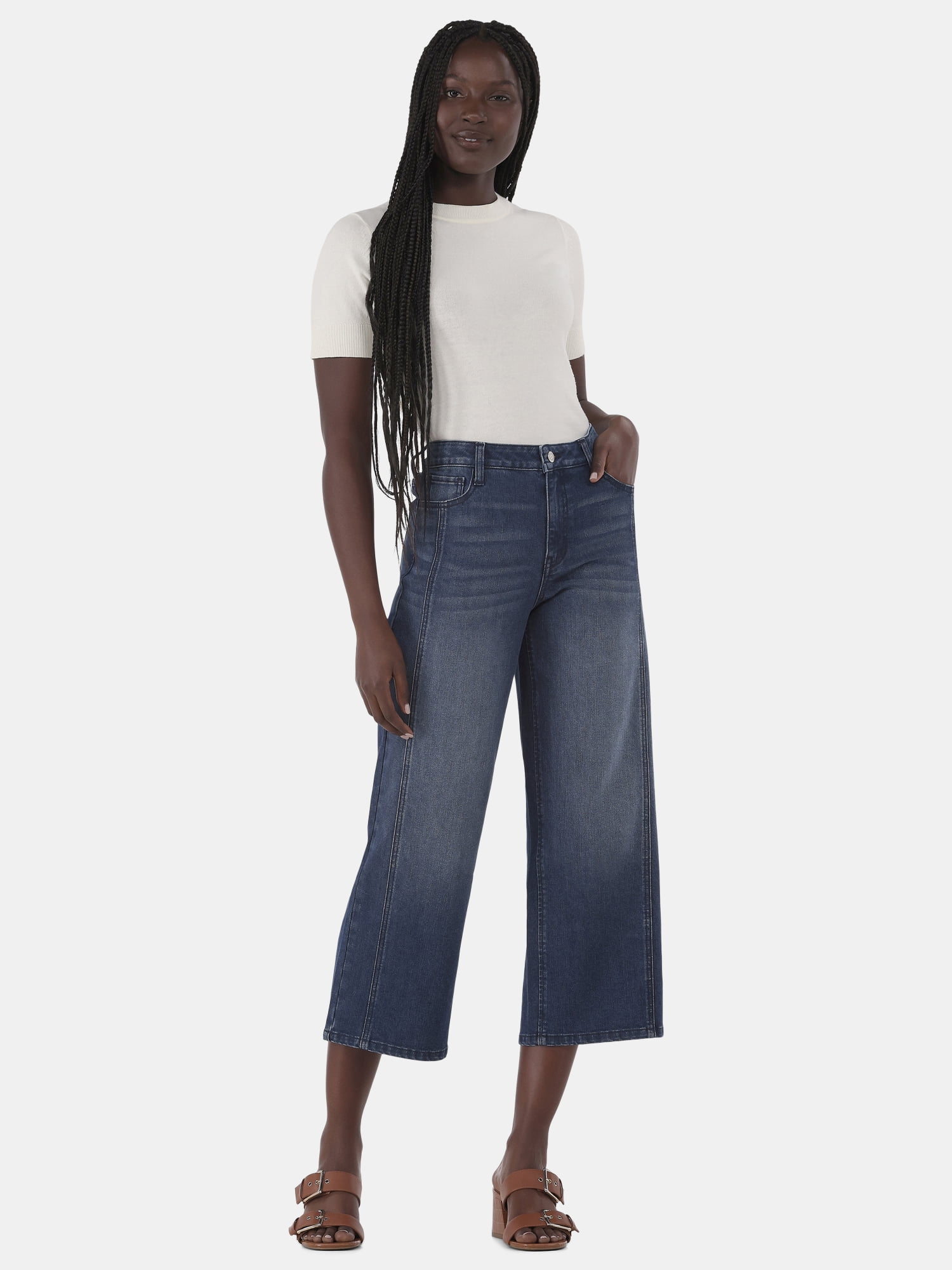 Time and Tru Women's Cropped Wide Leg Jeans, 26 Time and Tru Women's Cropped Wide Leg Jeans, 26