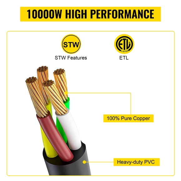 Cable de extensión para soldador VEVOR 40 Amp 25 pies 250 V con Enchufe NEMA 6-50 Calibre 8 3 clavijas