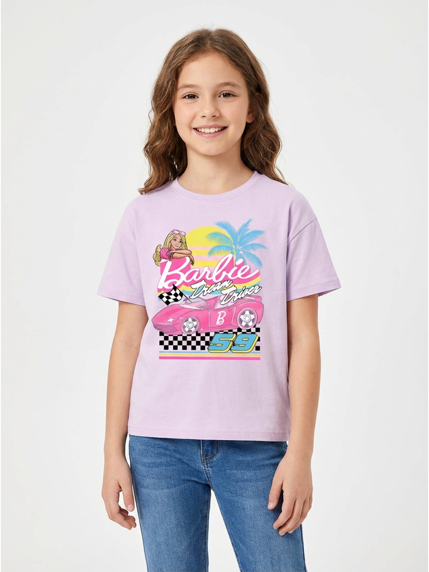Barbie Girls Dream Driver Graphic T-Shirt with Short Sleeves, Sizes 4-16