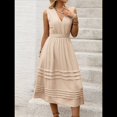 thumbnail image 4 of Vestido de Vacaciones para Mujer, Color Liso, Sin Mangas, Cuello en V, Cintura Elástica. Albaricoque L, 4 of 7