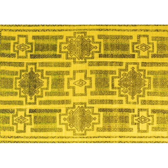 Ahgly Company Machine Washable Indoor Rectangle Abstract Yellow Modern Area Rugs, 2' x 5'