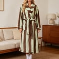 thumbnail image 5 of Virmaxy Striped Plush Bathrobe Women Long Sleeve Fleece Robe with Pockets Belted Housecoat Warm Winter Spa Loungewear Dressing Gown Coffee, 5 of 8