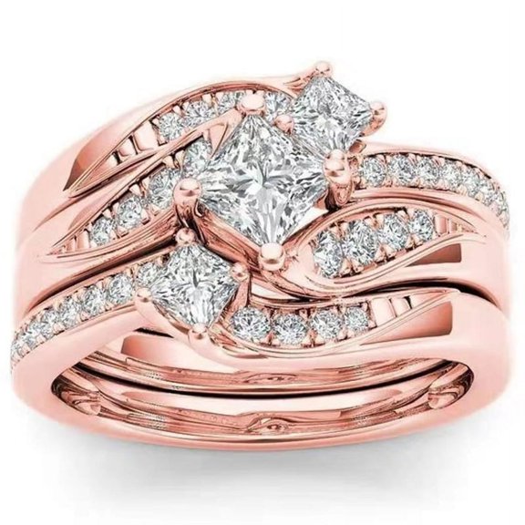 Women's Gold-Plated Artificial Diamond Micro-Inlaid Zircon Three Sets of Ring