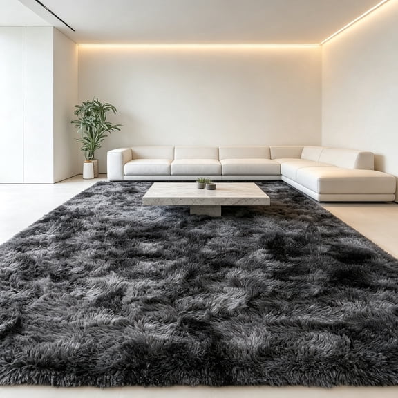 ASPILLOW Shag Area Rug 10x14 Ft Fluffy Carpet, Area Rugs for Living Room Bedroom, Nonslip Soft Black