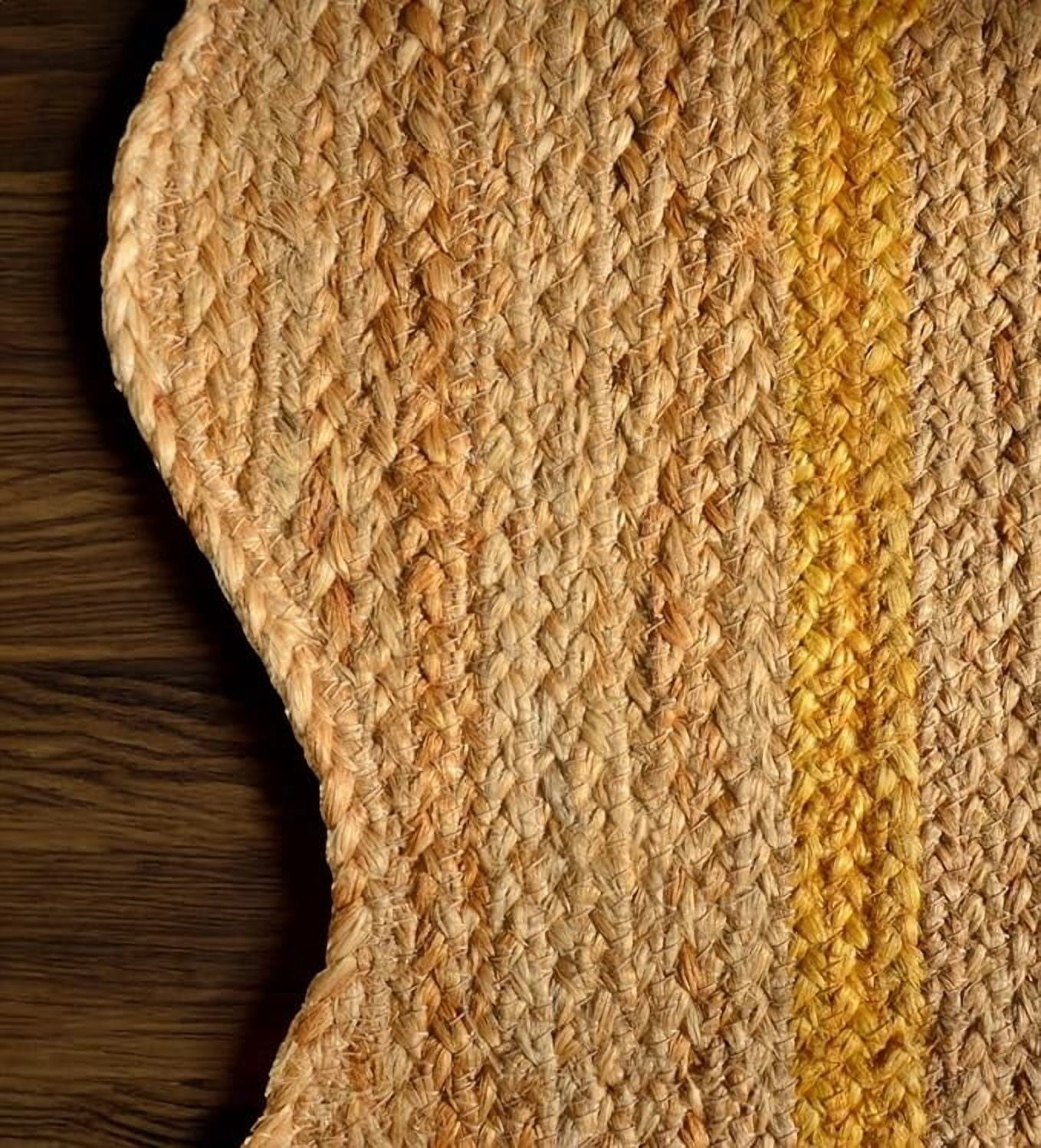 2x3 Ft Yellow Border Jute Premium Scalloped Jute Rug – Handcrafted Natural Braided Carpet for Living Room, Bedroom, Entryway – Boho Home Decor