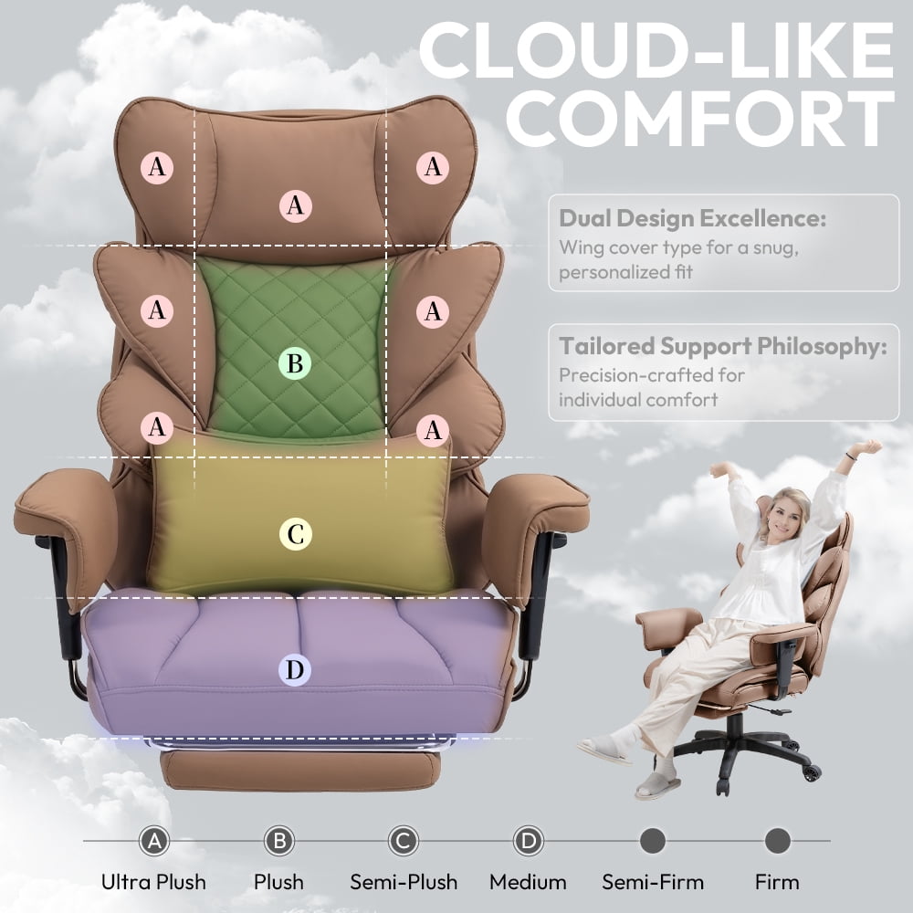 GOOSEA Office Chair Adult PU Leather High Back Indoor Commercial Adjustable Seat Height Executive Chairs Footrest, Brown