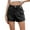 Dark Gray, variant on Women's Stretch Denim Casual Shorts - Button Flap Pockets & Elastic Waistband, Faded Solid Color Retro Jean Shorts for Daily Wear,Army Green L