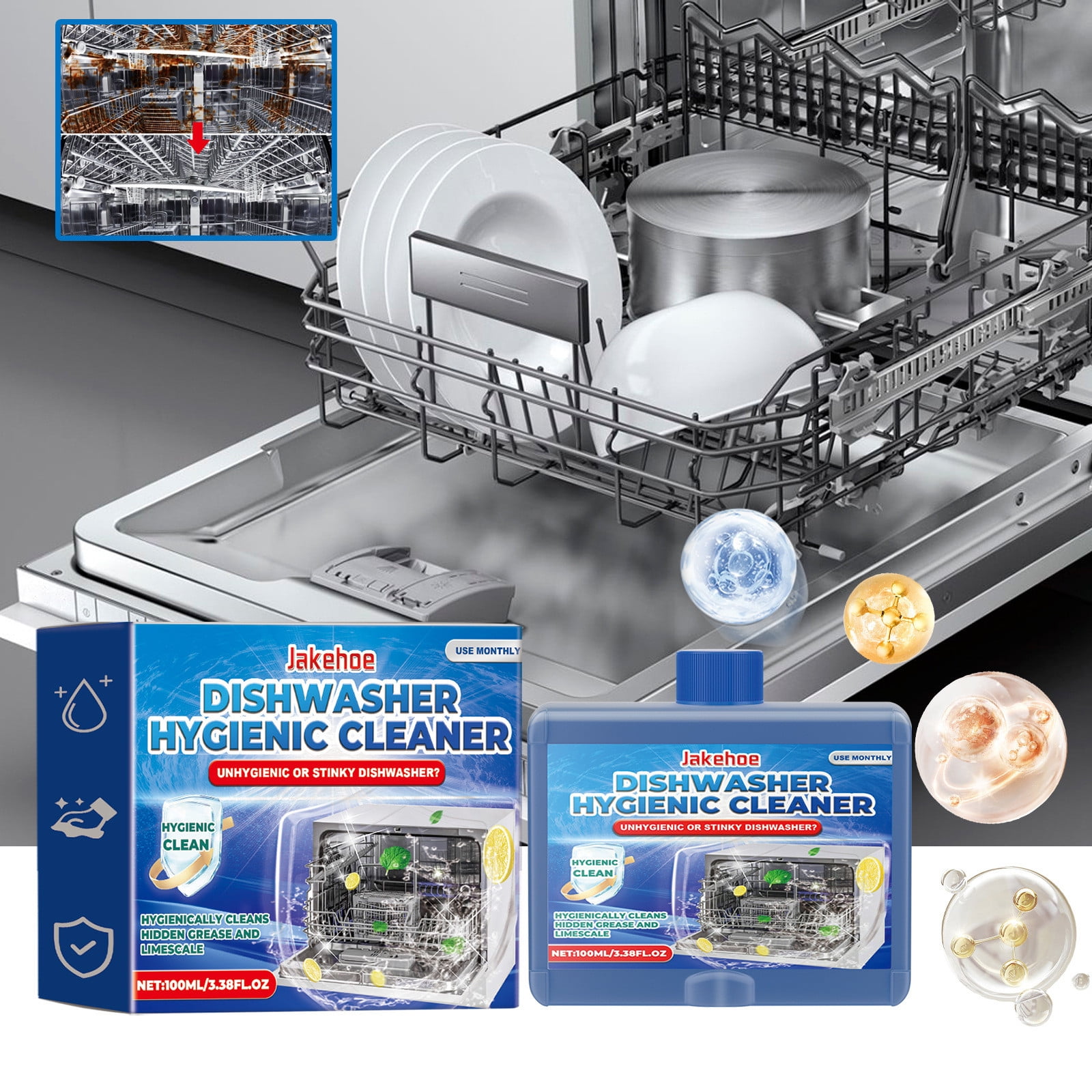 Dishwasher Cleaner, Deep Cleaning Dishwasher Detergent, 100ml Descaler Removes Limescale Grease for All Dishwasher Types