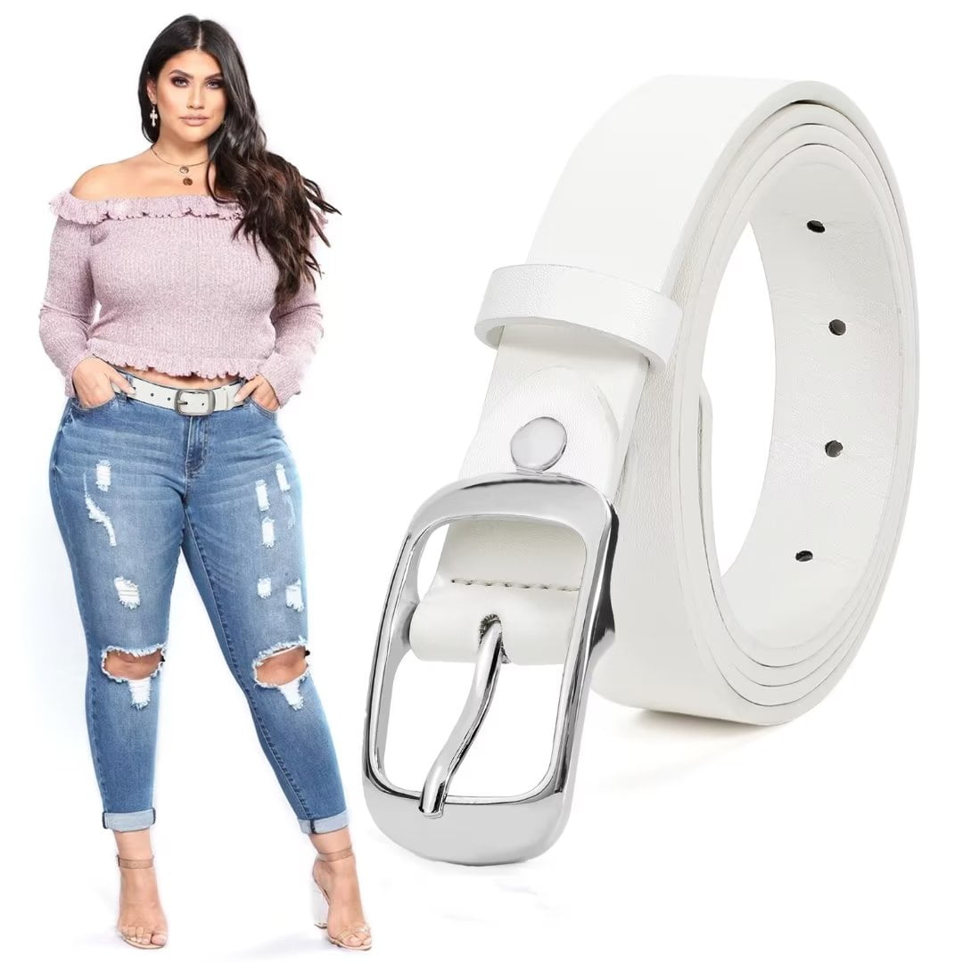 JASGOOD Belts for Women Plus Size Ladies Leather White Belt for Jeans