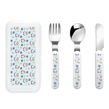 

Kdxio Swimming Shark Toddler Utensils Set - Kids Silverware Set Set Kids Utensils Set with Case for Preschooler Children
