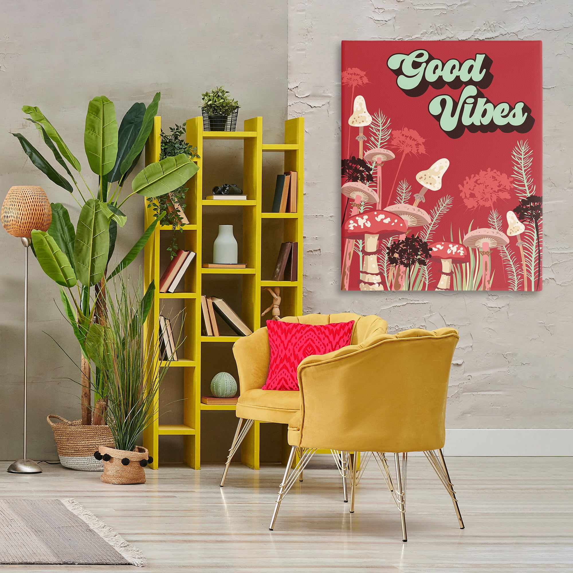 Stupell Industries Good Vibes Mushrooms Botanical & Floral Painting Gallery Wrapped Canvas Art Print Wall Art, 36 x 48