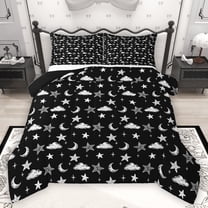 Homewish Kids Children Stars Print Bedding Comforter Set 2pcs,Starry Sky Twin Comforter Sets Microfiber,Black White Breathable Bedding Set,Luxury Bedroom Decor,Reversible