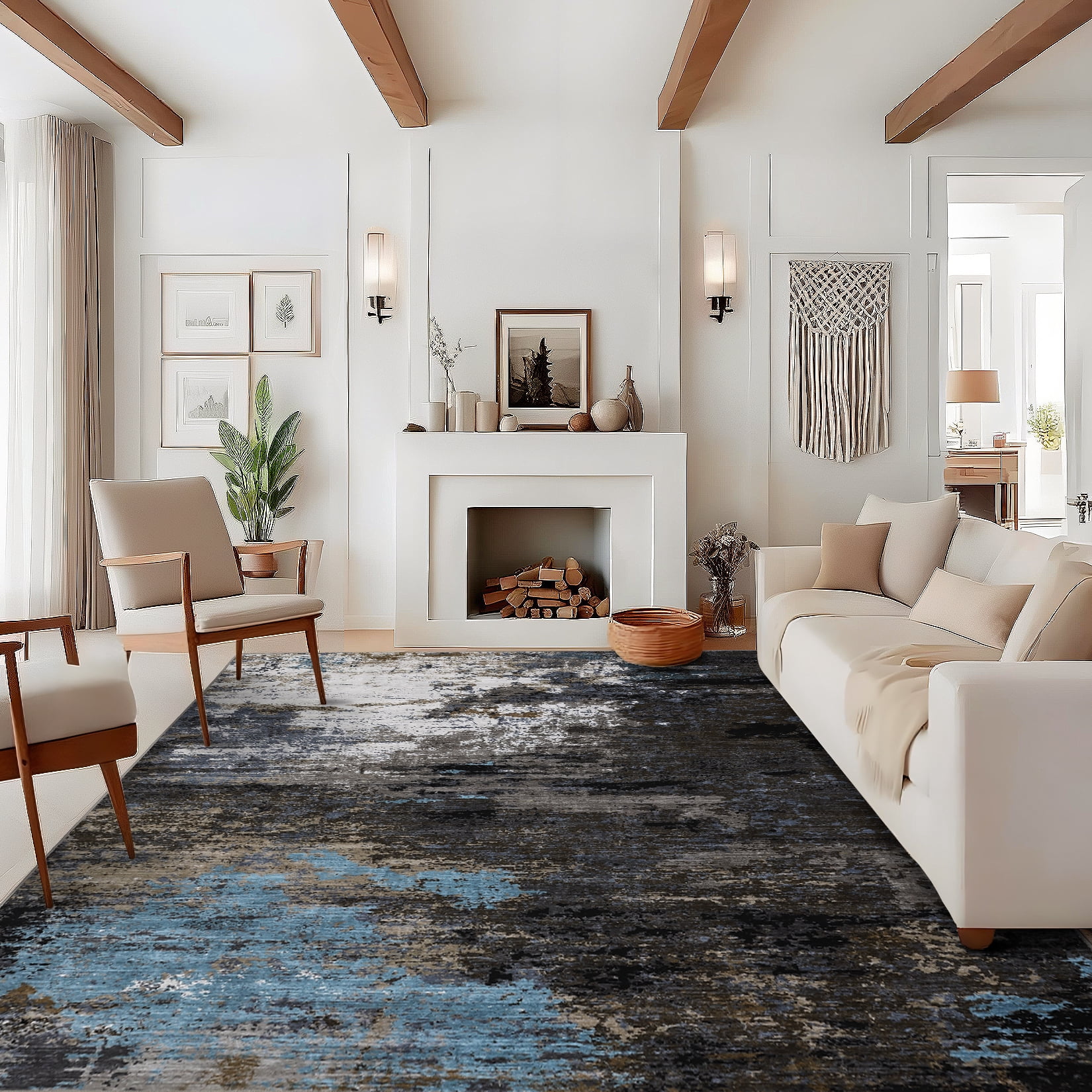 Garvee 6x9 Abstract Area Rugs Living Room Rug, Modern Washable Non-Slip Rugs Print Accent Carpet Stain-Resistant Low Pile Rug for Bedroom Dining Room Office Farmhouse, Brown