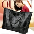 thumbnail image 3 of Retro Crocodile Leather Women Handbag Large Capacity Shoulder Shopping Bag, 3 of 9