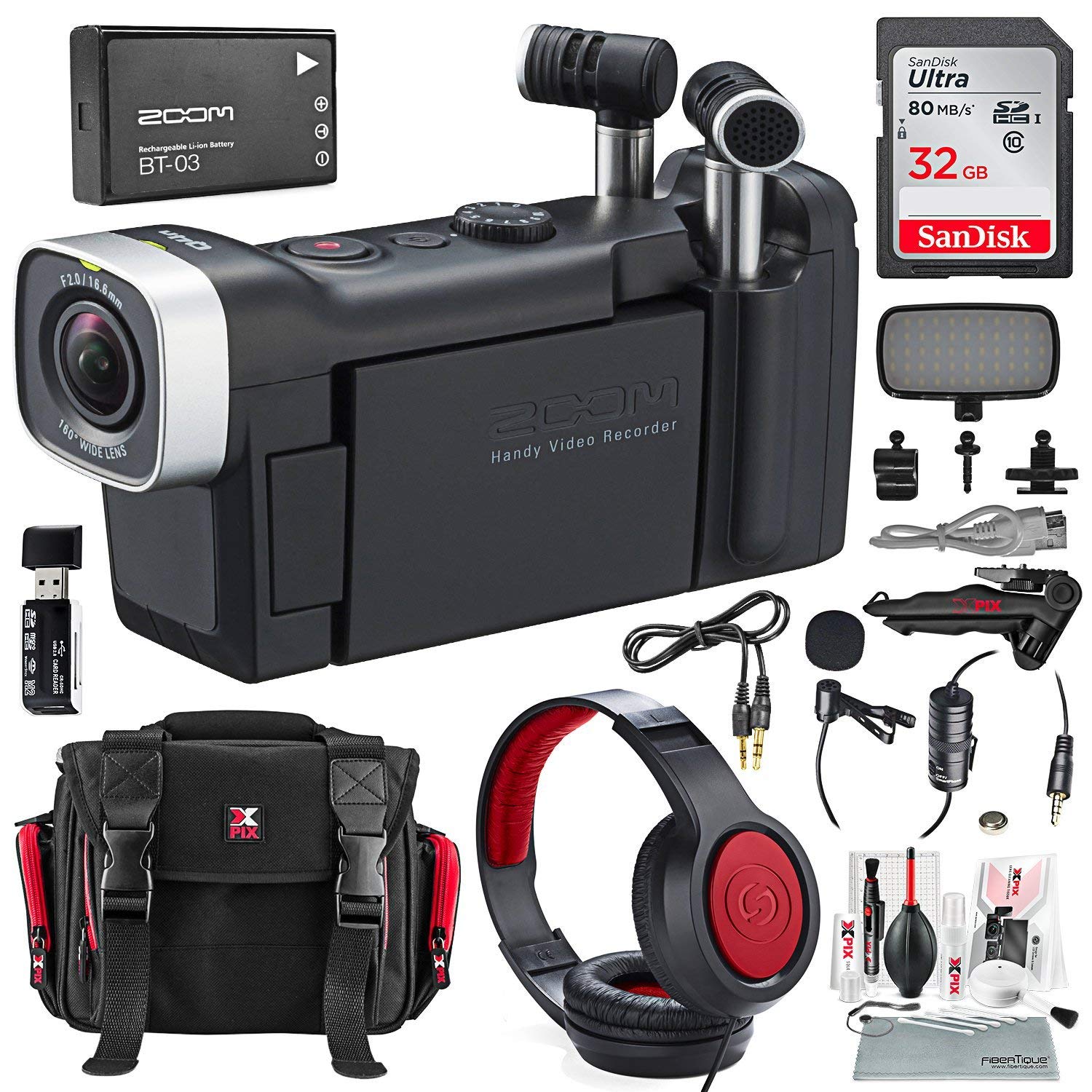 Zoom Q4n Handy Video Camera and Light Kit Deluxe Bundle w/ Lavalier Mic