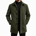 thumbnail image 4 of WIZUTIZ Men's Wool Blend Button Up Overcoat Lapel Collar Fall Winter Warm Mid Length Long Coat, 4 of 6