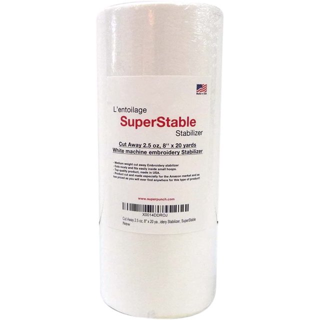Cut Away Stabilizer White 2.5 oz 8 inch x 20 Yard Roll. SuperStable Machine Embroidery Stabilizer Backing