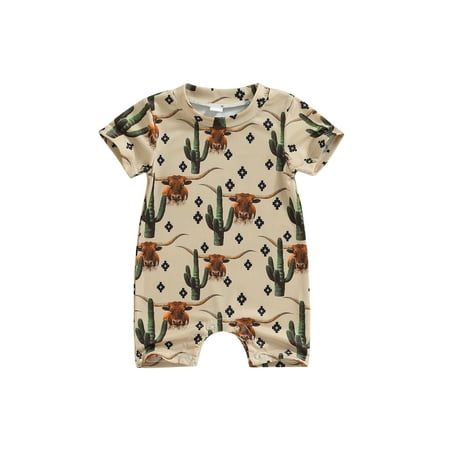 

xingqing Newborn Baby Girl Boy Clothes Cow Print Romper Onesie One Piece Jumpsuit Western Summer Clothes Khaki 12-18 Months