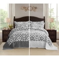 thumbnail image 2 of Chezmoi Collection Oversized Bedspread 138x122, Jacquard Matelasse Floral Damask Design, 5-Piece Lightweight Reversible Microfiber Coverlet Set Textured Dot Border, Alaskan King, Dark Gray/White, 2 of 9