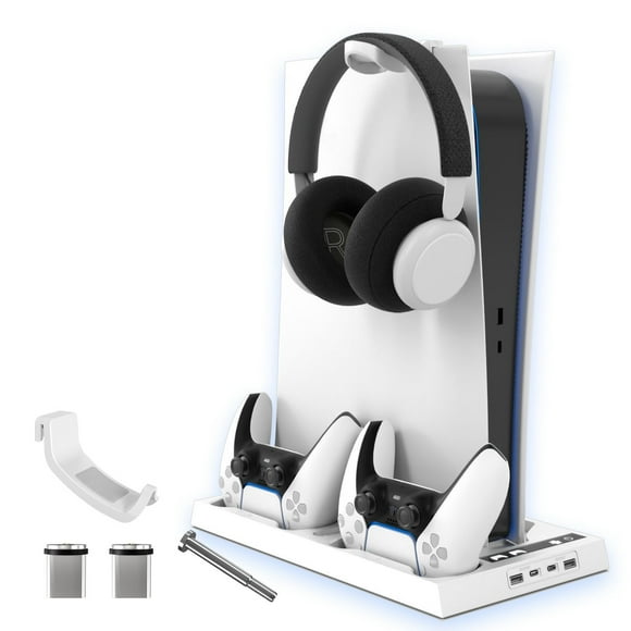 Multifunctional Cooling Stand for PS5 Digital & Disc Edition, Handle charger Game Consoles, Controller Headphone hook PS5 Storage Holder Base Accessories