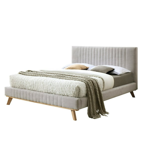 Omax Decor Sven Wood and Fabric Upholstered Queen Platform Bed in Taupe Gray
