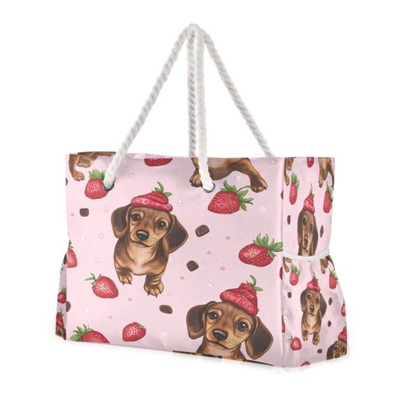 DIXRUYEE Beach Cooler Travel Tote Bags Beach Bag Fashion Berry Sweet Pup Printed