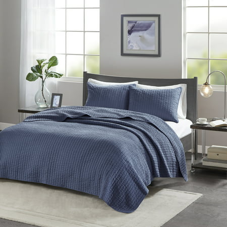 Navy Mitchell Solid Brushed Fabric Quilt Set King/California King 3pc
