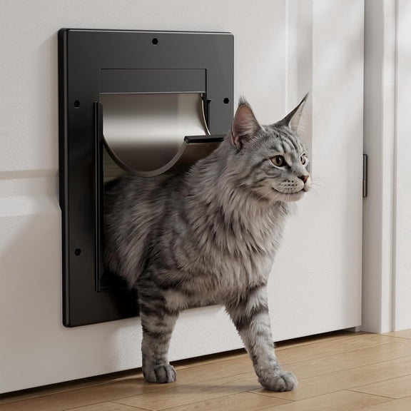 Cat Door for Interior and Exterior Door Plastic Cat Door for Inside Door with Magnetic Flap and Sliding Closing Panel, Small Pet Door for Cats up to 20lbs, Frame Size 13.2" x 9.1", Easy Installation