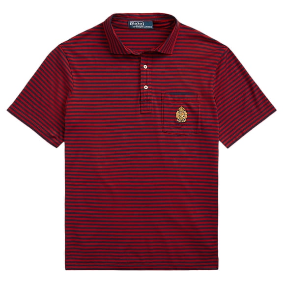 Polo Ralph Lauren Mens Striped Classic Fit Crest Polo Shirt (Large, Red/Navy)