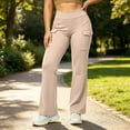 thumbnail image 4 of MMJ Cargo Pants for Women Flare Leg High Waist Fleece Lined with Pockets Stretch Casual Trousers Full Length Comfortable Warm Outdoor Hiking Travel, 4 of 8