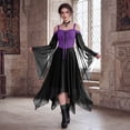 thumbnail image 7 of Corset Lace Up Gothic Gown, Off Shoulder Long Sleeve Renaissance Witch Maxi Dress, Sheer Flare Sleeve Corset Lace Up Medieval Gothic Cosplay Gown for Halloween Themed Gathering, Dark Purple S, 7 of 7
