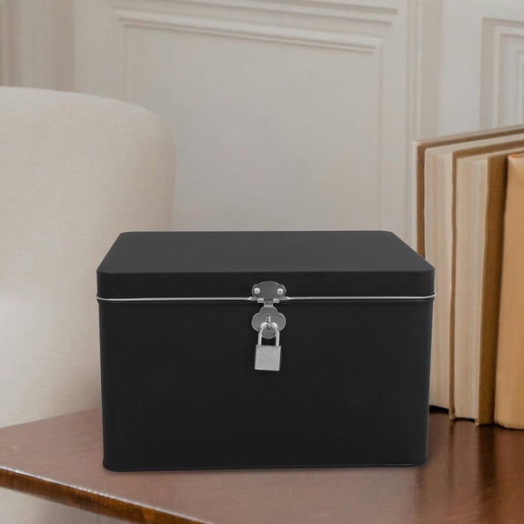 PAMINGONO 1Pack Decorative Metal Box with Lid for Office Use in Black Tinplate Material