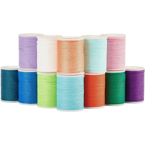 12 Rolls 12 Colors Round Waxed Polyester Cord Taiwan Waxed Cord Twisted Cord Mixed Color 1mm 12.02 yards(11m)/roll 1 roll/color