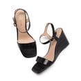 thumbnail image 2 of DREAM PAIRS Women’s Casual Dressy Wedge Sandals Cute Square Toe and Buckle Ankle Strappy Slingback Wedding Shoes SDPW224W BLACK Size 5.5, 2 of 6