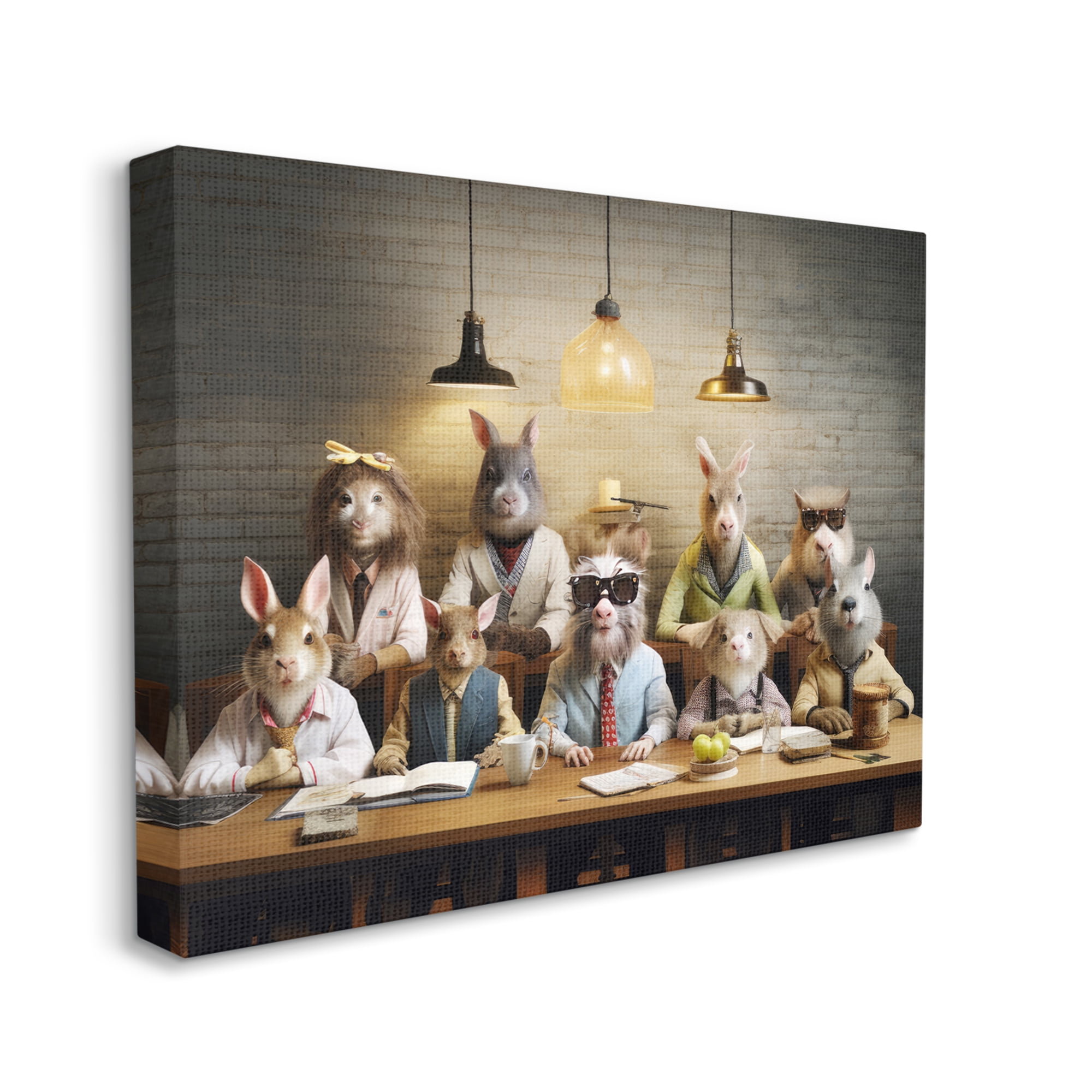 Stupell Industries Wild Animals at Table Animals & Insects Painting Gallery Wrapped Canvas Art Print Wall Art, 20 x 16