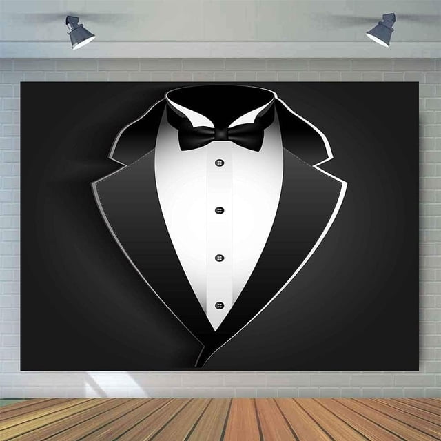 Fondo de caballero, esmoquin negro, esmoquin para hombre, pajarita en blanco y negro, traje de lujo para cena de cumpleaños, fotografía para niño y adulto, pancarta para fotomatón, decoración de