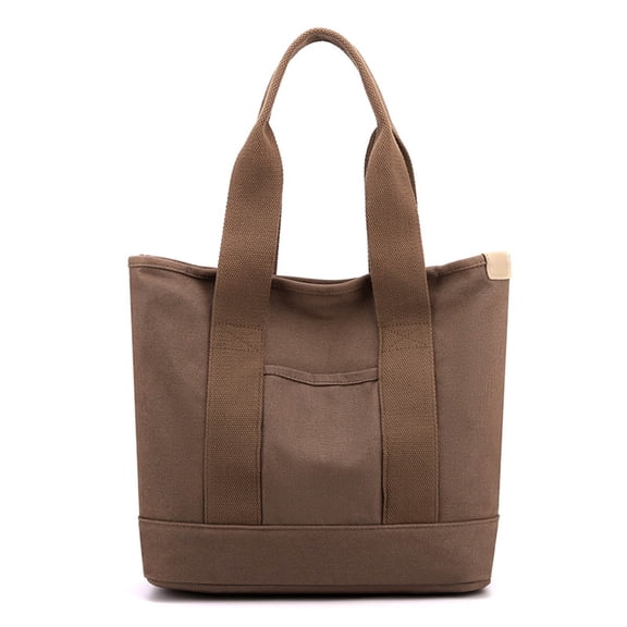 Canvas Shoulder Bag with Multiple Pockets, Large Capacity Tote Handbag for Women, Casual Portable Shopper for Work Travel Daily Use, Lightweight Summer Tote, Brown
