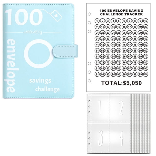 Desafío de Ahorro de Dinero de 100 Sobres, Carpeta de Desafío de 100 Sobres, Carpeta de Ahorro de Dinero, Libro de Presupuesto (Azul)