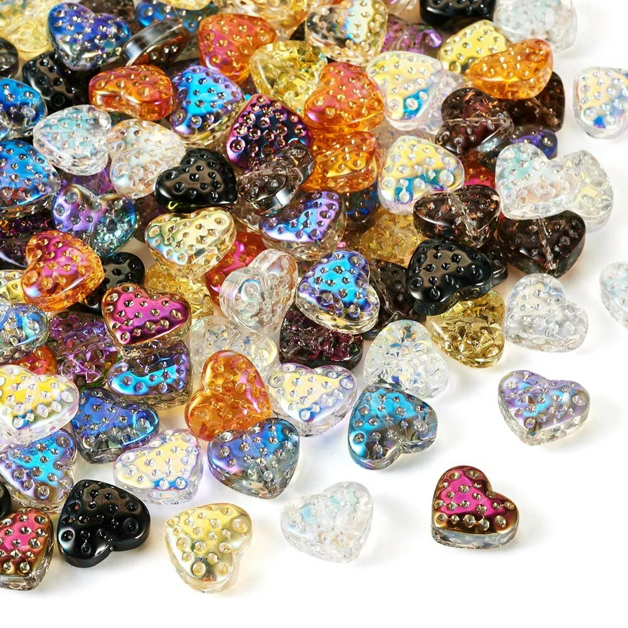 U8MO 120Pcs AB Color Plated Heart Electroplate Transparent Glass Beads Crafts 13x15mm