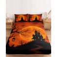 thumbnail image 2 of Full Size Fitted Sheet Set - Horror Castle Halloween 3 Piece Bedding Sets 16" Deep Pocket Fitted Sheet with 2 Pillowcases, Orange Moon Black Trees Bats Brushed Microfiber Hotel Luxury Bed Sheets, 2 of 9