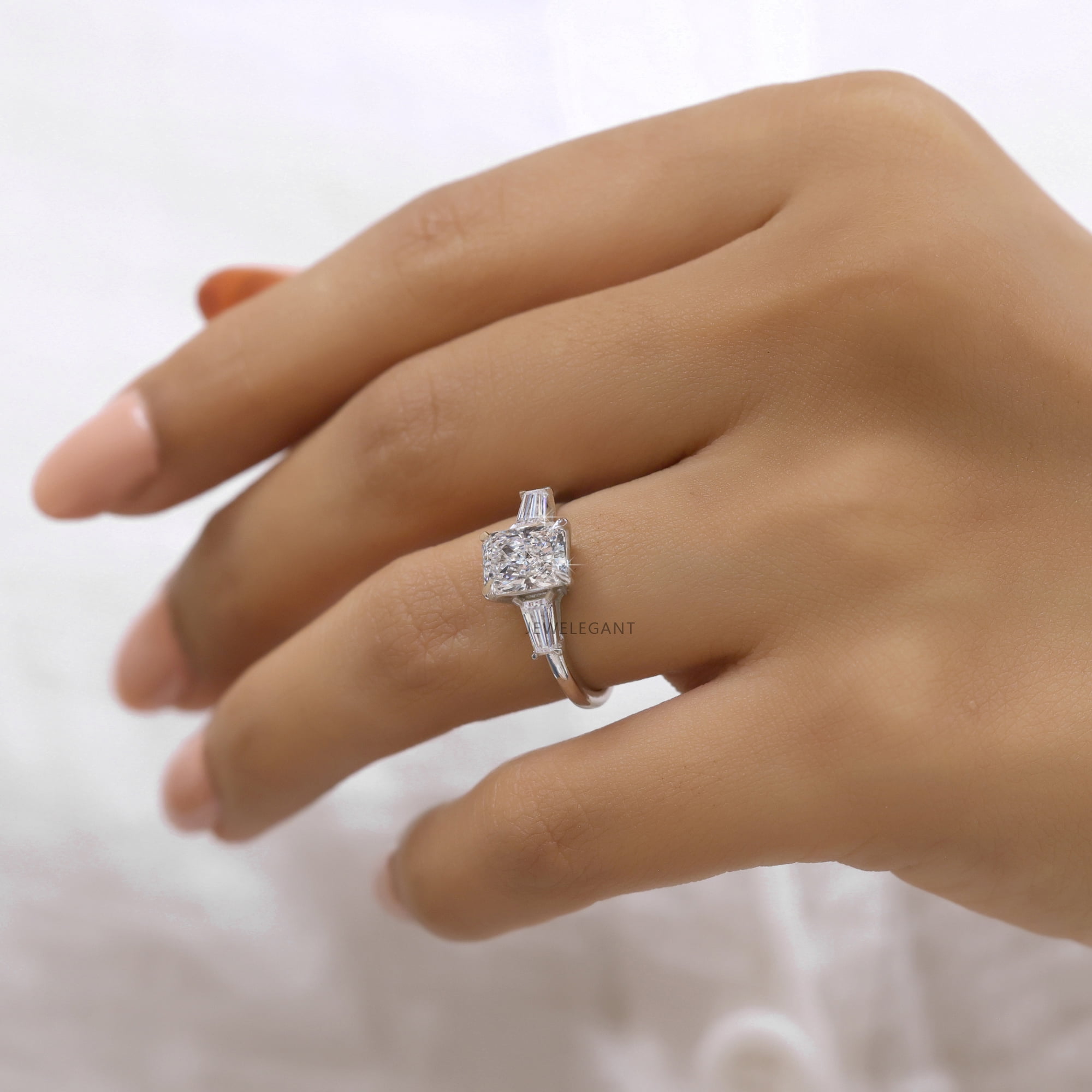 JEWELEGANT 2 Ct Elongated Radiant Cut Moissanite Engagement Ring - Wedding Ring for Women