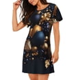 thumbnail image 2 of Easygdp Elegant Golden Blue Ornaments Camisón de manga corta para mujer, informal, estampado, 2 of 6