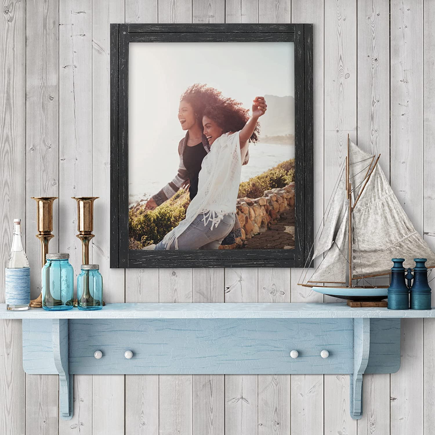 Americanflat 16x20 Rustic Picture Frame in Black with Textured Wood and Plexiglass Cover - Horizontal and Vertical Formats for Wall