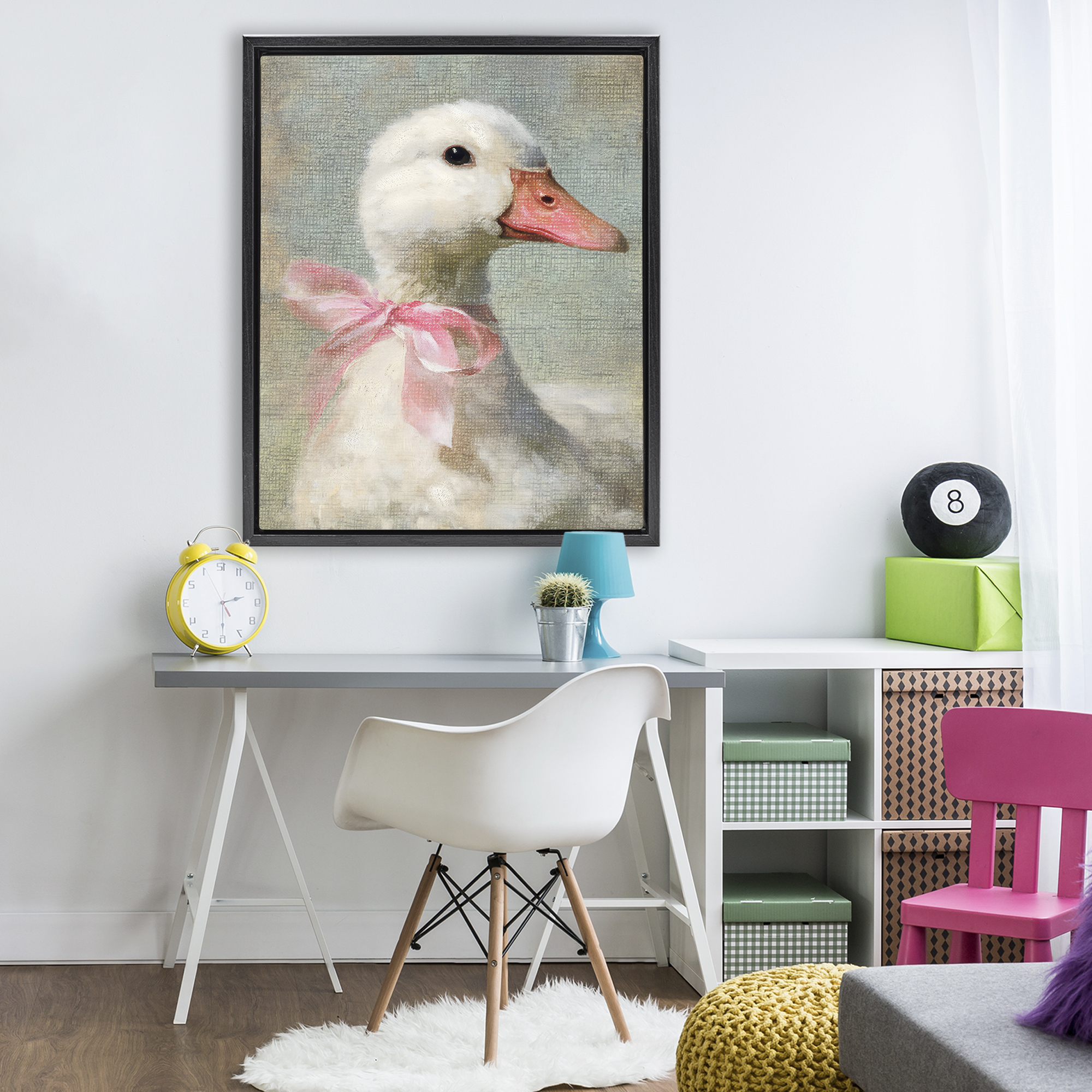 Stupell Industries Portrait of Pink Bow Goose Black Framed Floater Canvas Wall Art, design by LSR Design Studio