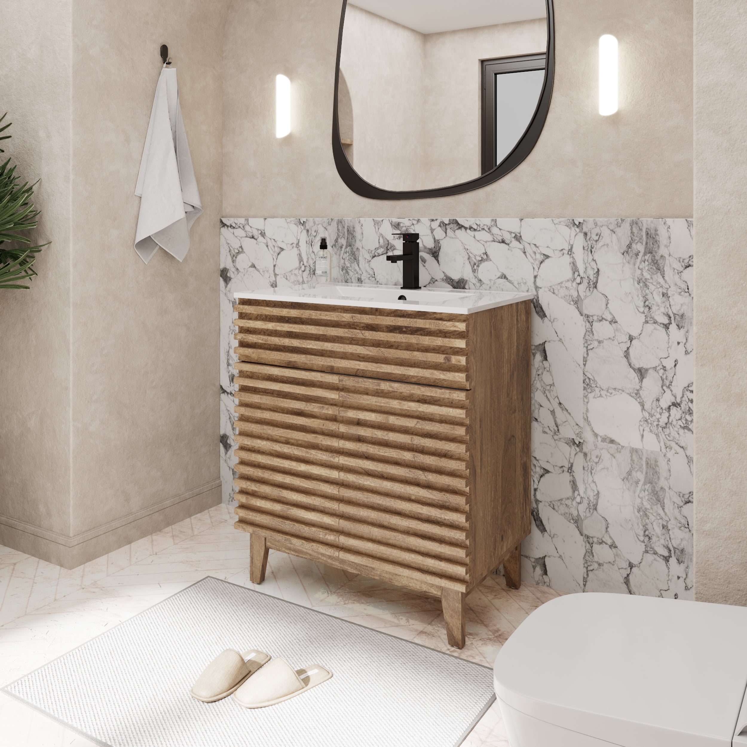 Eclife 30 inch Freestanding Bathroom Vanity with Integrated Sink Top, Faucet, Wood Tune