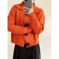 thumbnail image 5 of Women Open Front Knit Sweater Long Sleeve Cardigan Sweater Casual Loose Button Lapel Cardigan Coat Orange-Red XXL, 5 of 8