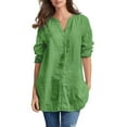thumbnail image 1 of Spring Tops for Women Solid Color Linen Longline Shirt Cardigan Size Available Summer Shirts for Women Green XXL, 1 of 5