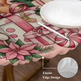 thumbnail image 3 of Pink Gingerbread Christmas Round Tablecloth, Fitted Table Cover with Elastic for 36"-44" Round Tables, Xmas Tree Gift House Star Table Cloth Outdoor Indoor Dinning Party Waterproof Tablecloths, 3 of 7