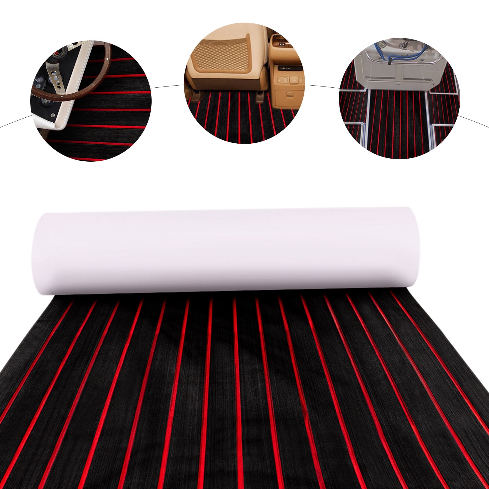 ToppiJoy 6mm Thickness EVA Boat Flooring Foam Decking Sheet Marine Floor Boat Mat Boat Carpet Sheet for Motorboat RV Yacht Kayak Surfboard Swimming Pool(Black with Red Seam)