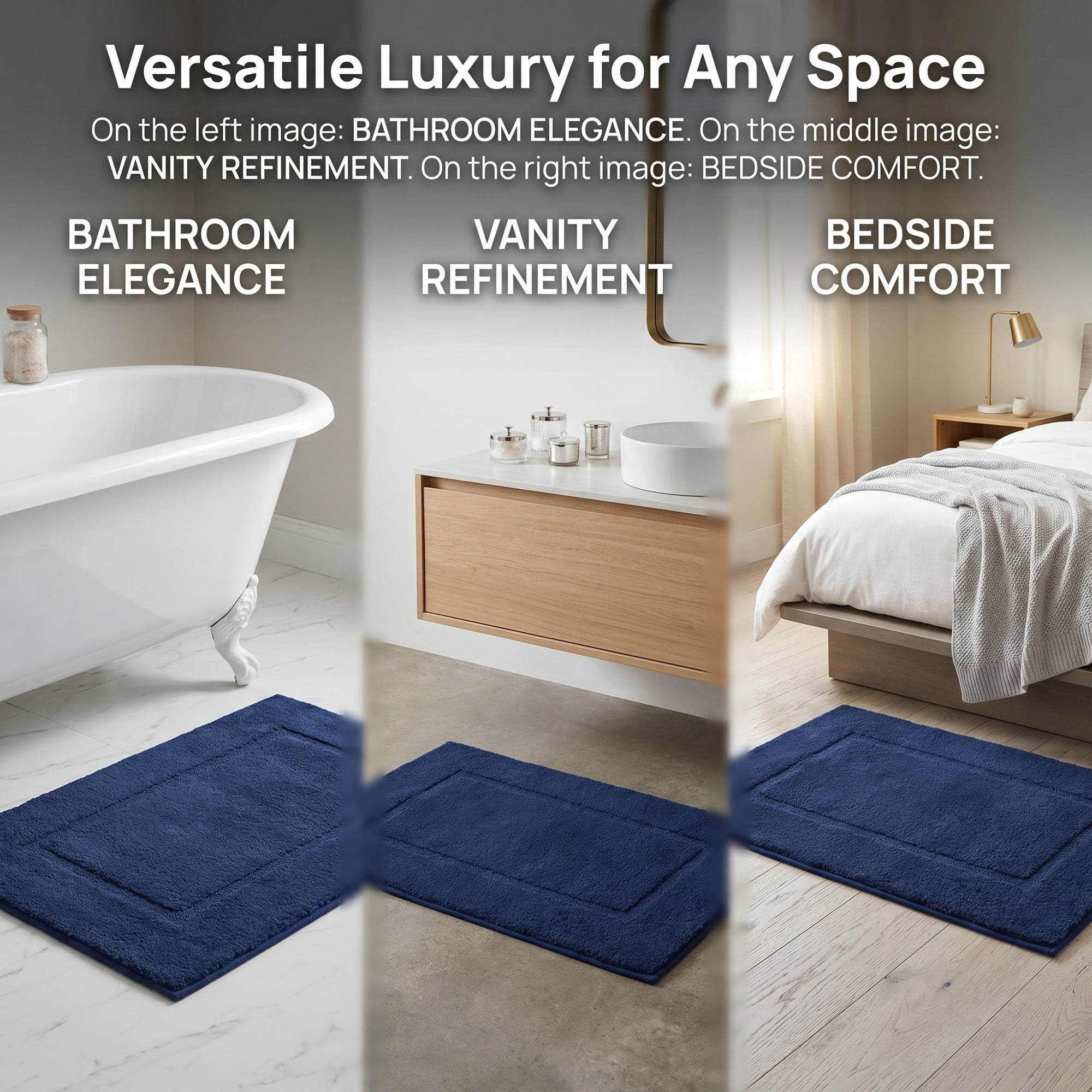 Unique Bargains Plush Absorbent Microfiber Bathroom Mat Non-Slip Rug Navy Blue 32" x 20"